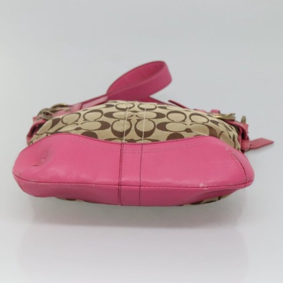 Coach Signature Shoulder Bag Canvas Beige Pink Auth bs24115 - Picture 6 of 16